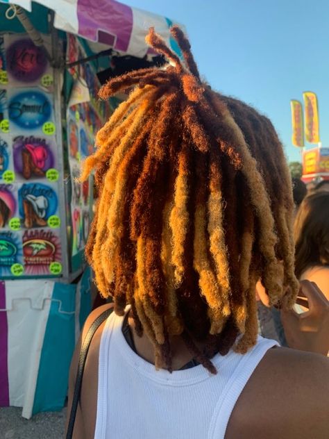 Ginger Blonde Locs Black Women, Ginger Locs With Blonde Skunk Stripe, Orange And Blonde Locs, Red And Blonde Locs Black Women, Ginger Locs With Blonde Highlights, Ginger Blonde Locs, Blonde And Ginger Locs, Edges Locs, Ginger And Blonde Locs