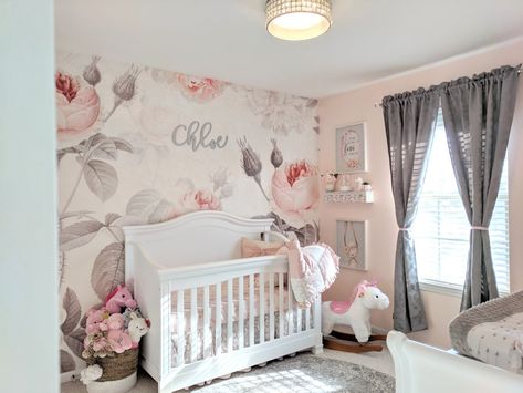 Blush And Grey Nursery, Pink And Grey Nursery Ideas, Pink And Gray Nursery Ideas, Pink Grey Nursery, Gray Crib Nursery Girl, Pink Grey And White Nursery Ideas, Pink And Grey Baby Room, Gray And Pink Nursery, Pink Grey Beige Nursery