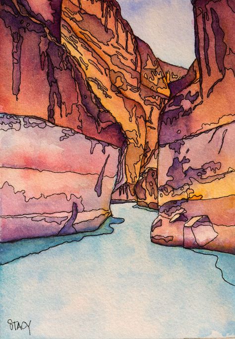 Acrylic Paintings Easy, Painting Ideas Easy Acrylic, Havasu Canyon, Painting For Beginners Acrylic, Christmas Paintings On Canvas, Small Canvas Paintings, Watercolour Inspiration, Dream Places, Watercolor Sketchbook