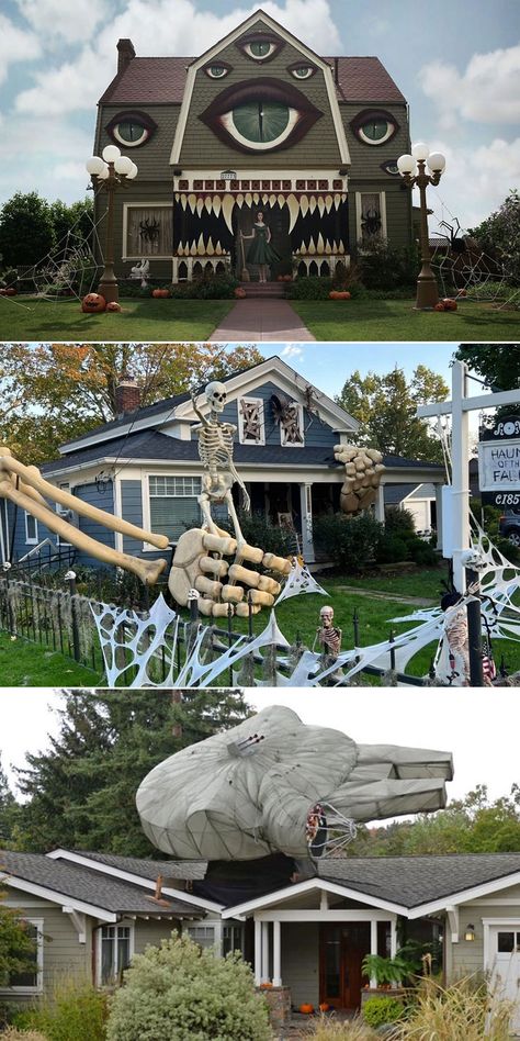 Larger Than Life Outdoor Halloween Displays Giant Outdoor Halloween Decorations, Big Impact Halloween Decor, Large Scale Halloween Decorations, Extreme Halloween Decorations, Large Outdoor Halloween Decorations, Large Diy Halloween Decorations, Large Halloween Decorations Outdoor, Giant Halloween Decorations, Large Halloween Decorations