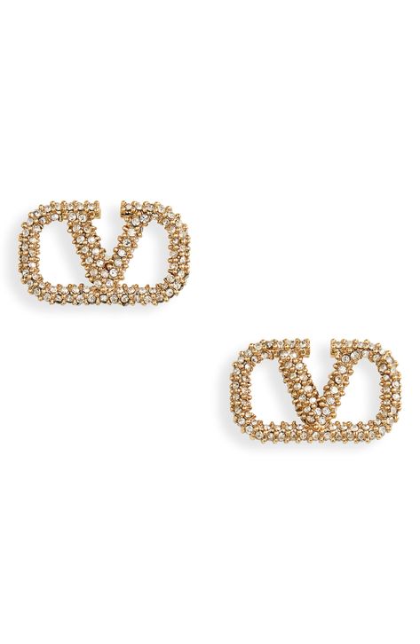 Glamorous Earrings, Dainty Studs, Crystal Stud Earrings, Valentino Studs, Gold Studs, Gold Earrings Studs, Luxury Jewelry, Valentino Garavani, Swarovski Crystal