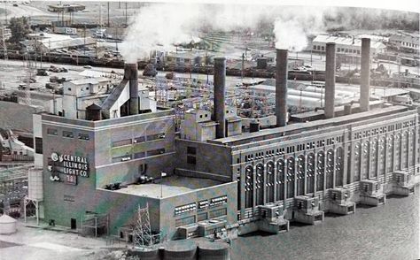 Industrial History: Wallace Power Station across from Peoria, IL Pekin Illinois, East Peoria, Peoria Illinois, Aubrey Plaza, The Windy City, Historical Pictures, Power Station, Old Pictures, Vintage Advertisements