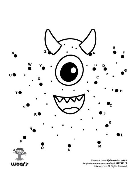 Cute Monster Dot to Dot | Woo! Jr. Kids Activities English Preschool, Dot To Dot Printables, Wristband Template, Dots Free, Dot Worksheets, Abc Printables, Preschool Math Worksheets, Kids Worksheets Printables, Kindergarten Worksheets Printable