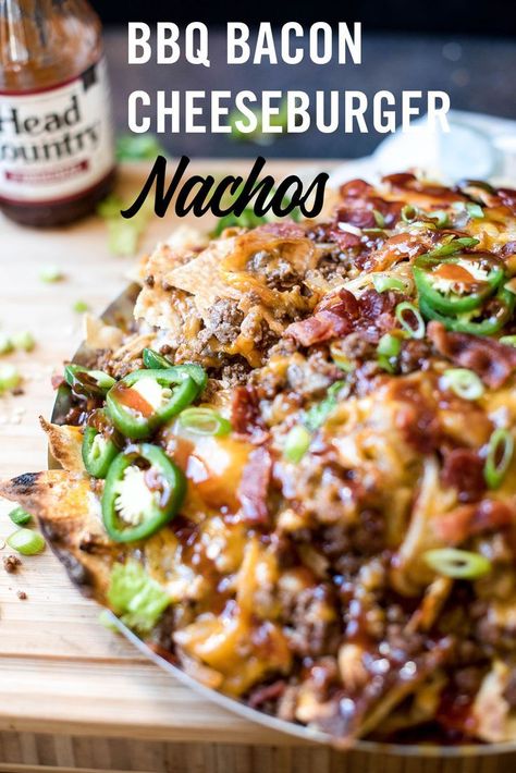 Cheeseburger Nachos, Sheet Pan Nachos Recipe, Bbq Bacon Cheeseburger, Bbq Nachos, Nachos Recipe Beef, Sheet Pan Nachos, Nacho Recipe, Country Bbq, Pan Nachos