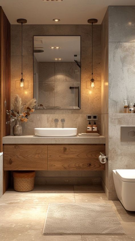 Bali Style Bathroom, Nordic Bathroom Design, Interior Design For Bathroom, Tile Bathroom Walls, Nordic Style Interior, Nordic Style Interior Design, Log Cabin Remodel, Nordic Bathroom, Bathroom Lighting Ideas