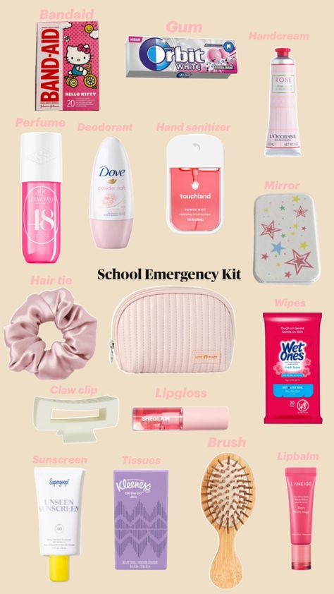 School emergency kit Schul Survival Kits, Middle School Essentials, Studie Hacks, School Emergency Kit, School Backpack Essentials, Middle School Survival, School Routine For Teens, School Bag Essentials, School Kit