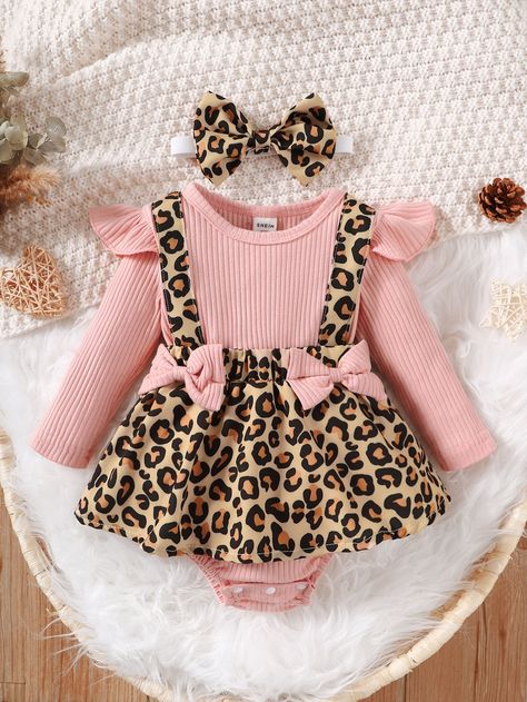 Multicolor Cute Collar Long Sleeve Fabric Leopard Print A Line Embellished Slight Stretch  Baby Clothing Girl Clothes Baby, Shein Baby Girls Outfits, Cute Baby Clothes Girl, Baby Girl Clothing, Cute Baby Girl Clothes, Baby Girl Stuff, Baby Clothes Girl, Leopard Print Bow, Baby Leopard