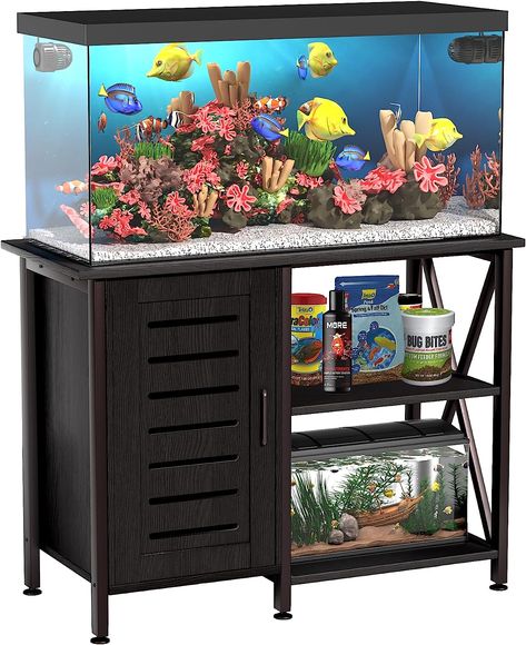 Herture 40-50 Gallon Fish Tank Stand, Aquarium Stand with Cabinet Accessories Storage, Heavy Duty Metal Frame, 40.55" L*18.89" W Tabletop, 850LBS... Aquarium Shelf, Aquarium Stands, Fish Tank Stand, Tank Stand, Aquarium Stand, Aquarium Ideas, Iron Shelf, Cabinet Accessories, Stand Ideas