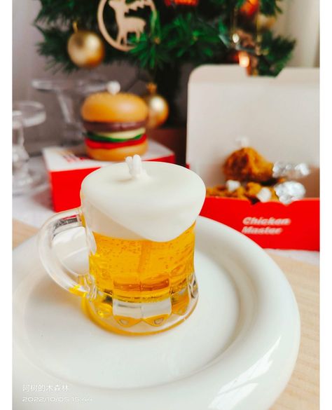 In stock. Going soon. Beer candle Fried Chicken Candle Hamburger Candle Chimaek Candle only at $12.99.. Chicken Hamburger, Themed Candles, Beer Candle, Takeaway Food, Beer Chicken, Fast Food Items, Food Inspired, Food Shapes, Candle Types