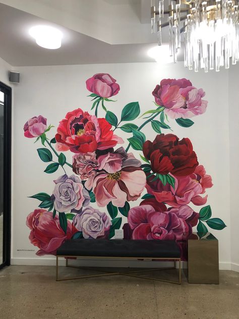 Flower Mural Wall Paintings, Flower Mural Wall, Large Flower Wall Art, Flower Murals, Wildflower Mural, Floral Murals, Wall Paint Inspiration, Flower Wall Painting, Mural Cafe