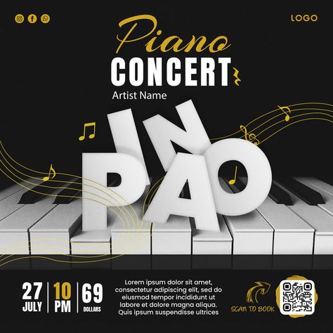 Piano Musical Concert Poster Design for social media Piano Concert Poster, Piano Poster Design, Musical Concert Poster, Piano Poster, Design For Social Media, Standee Design, Concert Poster Design, Music Poster Design, Concert Poster