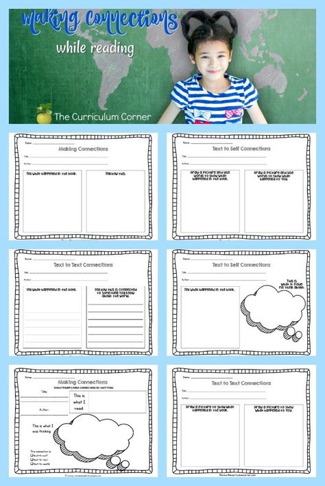 This free making connections set of graphic organizers can be used as you encourage your children to connect what they know with what they are reading. FREE from The Curriculum Corner Making Connections Activities, Text To Self Connections, Literacy Rotations, Reading Connections, Text Connections, Text To Self Connection, Text To Text Connections, Text To Self, Math Centers Middle School