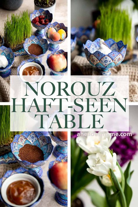 Nowruz Recipes, Haft Seen Ideas, Persian Haft Seen, Persian New Year, Persian New Year Table, Navruz Holiday, Persian Aghd Table, Haft Sin Decoration, Persian New Year Haft Seen