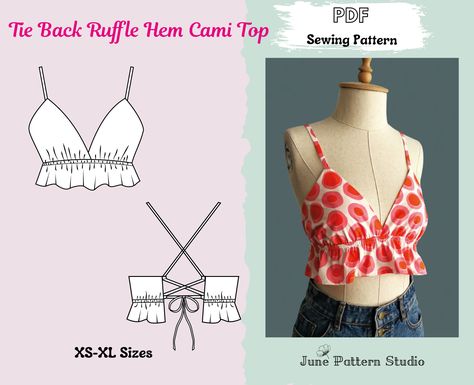 Cami Pattern Sewing, Free Shirt Sewing Patterns, Diy Top Pattern Sewing, Easy Tops Sewing, Free Sewing Patterns Tops, Easy Top Patterns To Sew, Cami Top Sewing Pattern, Diy Sewing Clothes Upcycling, Cami Sewing Pattern