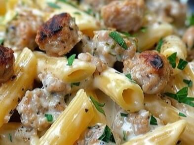 Creamy Roasted Garlic Sausage Alfredo Rigatoni Recipe: A Decadent Weeknight Favorite - NewsBreak Garlic Sausage Alfredo Rigatoni, Alfredo Rigatoni, Easy Potato Pancake Recipe, Sausage Alfredo Pasta, Sausage And Potatoes Skillet, Beef Shank Recipe, Rigatoni Recipe, Sausage Alfredo, Patty Melt Recipe