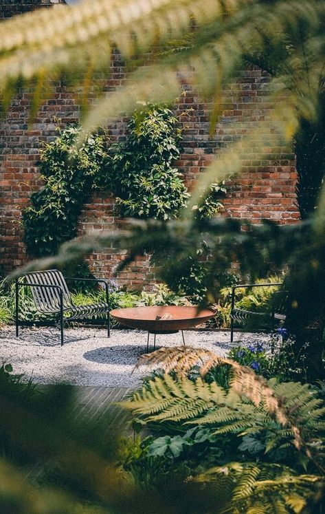 East London Garden — Tom Massey Fire Pit And Chairs, English Courtyard, Tom Massey, Garden Redesign, City Gardens, Small Garden Landscape, Fire Pit Landscaping, Garden Water Feature, Small Courtyard Gardens