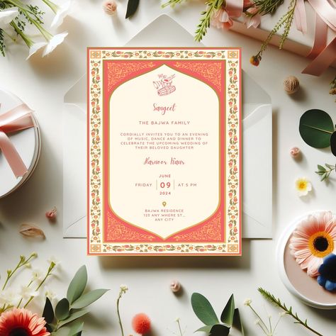 Elegant Punjabi Wedding Invitation | Ethnic Jaggo Sangeet Invite | Indian Hindu Sikh Wedding Invite | Instant Download Template Wedding Doodles, Joyous Celebration, Indian Wedding Invitations, Classic Wedding Invitations, Wedding Stage Decorations, Sikh Wedding, Punjabi Wedding, Ethnic Design, Stage Decorations