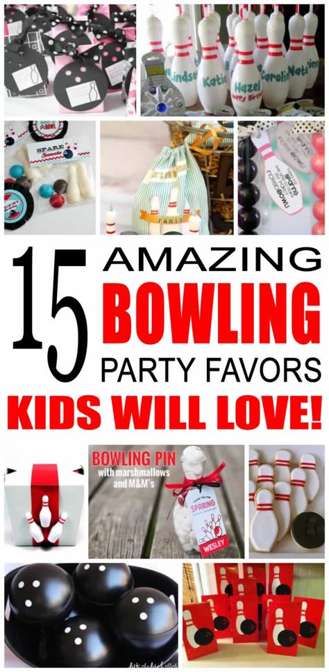 Bowling Party Favor Ideas - Kid Bam Bowling Party Snacks, Bowling Party Theme Ideas, Bowling Alley Party Ideas, Bowling Themed Birthday Party Favors, 5th Birthday Bowling Party, Bowling Gift Ideas, Bowling Party Favors Goody Bags, Kids Bowling Party Ideas, Girls Bowling Birthday Party Ideas