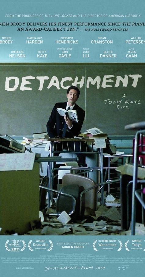 Detachment Detachment Movie, Ray Lamontagne, American History X, Hurt Locker, Adrien Brody, I Love Cinema, Substitute Teacher, Cinema Posters, Christina Hendricks