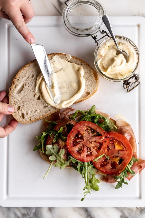 person using homemade mayonnaise in making a sandwich Making A Sandwich, Egg Salad Recipe Healthy, Homemade Mayonnaise Recipe, Green Goddess Salad Dressing, How To Make Mayonnaise, Easy Egg Salad, Homemade Mayo, Mayonnaise Recipe, Avocado Egg Salad