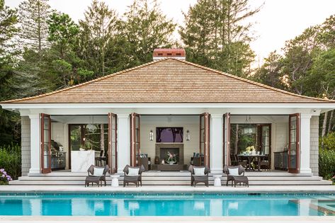 Luxury Big House, Luxury Pool House, Pool House Cabana, Pool Guest House, Luxurious Pool, Pool House Designs, House Pool, Boston Design, Pool House Plans