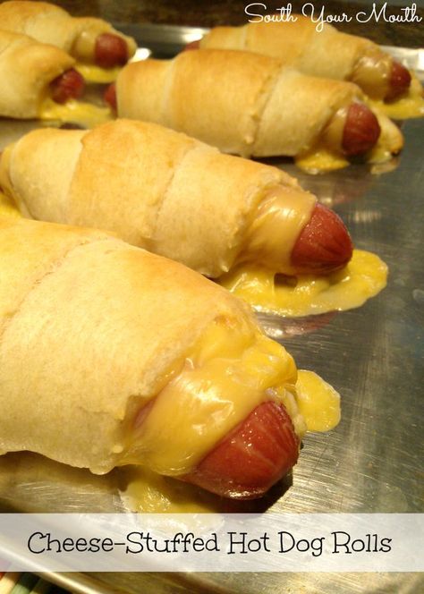 Cheese-Stuffed Hot Dog Rolls | South Your Mouth | Bloglovin’ Smothered Chicken Casserole, Newfoundland Recipes, South Your Mouth, Hot Dog Rolls, Kid Meals, Crescent Recipes, Chili Cheese Dogs, Kid Snacks, Cheese Dog