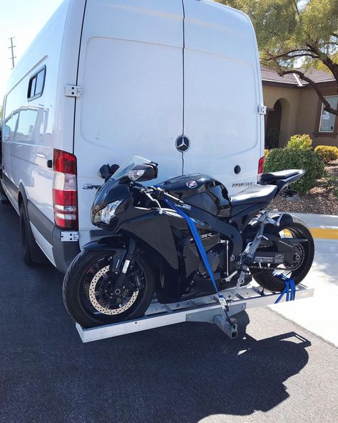 Perfect combination! And Yes, the motorbike carrier will come with the Van! 👍🏻 up to 500 lbs. Motorbike is optional.. 😁. #sprintervanlife… Van With Motorcycle Rack, Offroad Van, Moto Van, Van Motorcycle, Motorcycle Carrier, Build A Camper Van, Van Ideas, Build A Camper, Off Road Camper