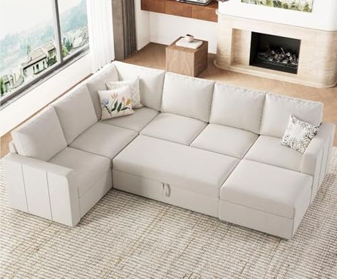 Sofa With Pull Out Bed, Bed And Storage, Large Storage Ottoman, Living Room Beige, Comfortable Sofa Bed, Pull Out Couch, Pull Out Sofa Bed, Pull Out Sofa, Pull Out Bed