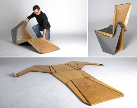 Origami Chair, Origami Furniture, Cardboard Chair, Flat Stanley, Foldable Furniture, Furniture Design Sketches, Cardboard Design, Geometric Construction, Wood Architecture