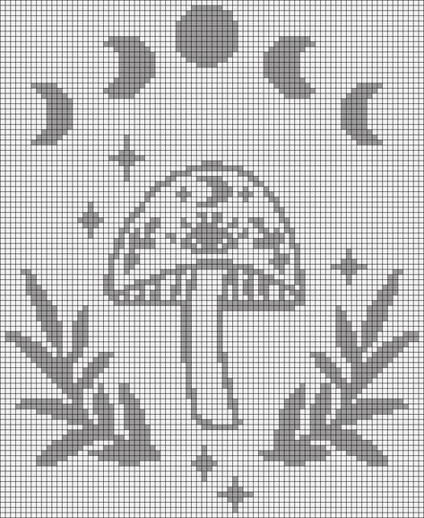 Alpha Patterns Crochet Halloween, Crochet Grid Aesthetic, Spiritual Pixel Art, Witchy Cross Stitch Patterns Free, Anime Knitting Patterns, Mushroom Alpha Pattern, Witchy Pixel Art, Star Alpha Pattern, Crochet Witchy Stuff