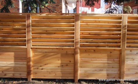 Front Patio Pavers, Louvered Fence, Horizontal Louvers, Dream Backyard Patio, Poured Concrete Patio, Palisade Fence, Wood Fence Design, Patio Privacy Screen, Living Pool