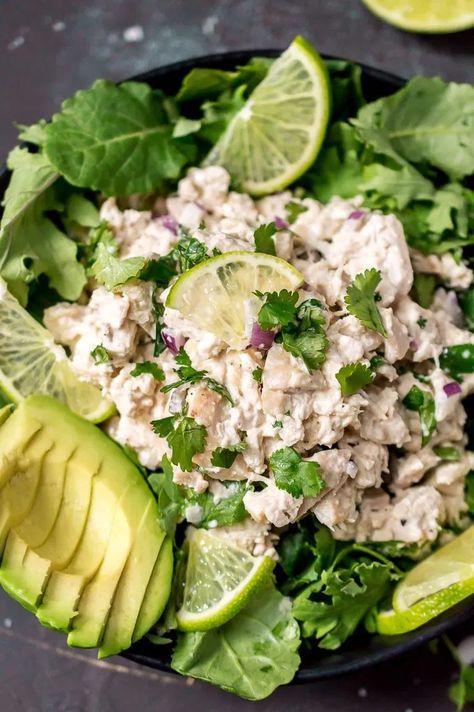 Cilantro Ideas, Cilantro Lime Chicken Salad, Salad Cilantro, Lime Chicken Salad, Sliced Avocado, Cilantro Chicken, Cilantro Lime Chicken, Green Veggies, Salad Toppings