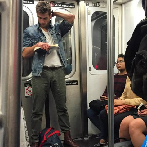 Pin for Later: The Hot Dudes Reading Instagram Account Is Everything We Need in Life Long-Lost Hemsworth Brother Guys Read, Under Your Spell, Nyc Subway, Book Aesthetic, Book Nerd, A Man, Book Lovers, Books To Read, Train