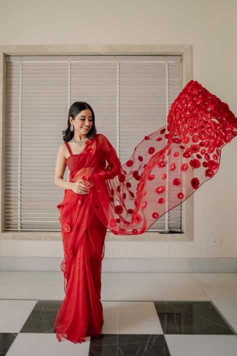 sunaina khera bride, red saree, designer saree Sunaina Khera Saree, Sunaina Khera, Indian Wear, Wedding Dresses, Saree, Dresses, How To Wear, Quick Saves