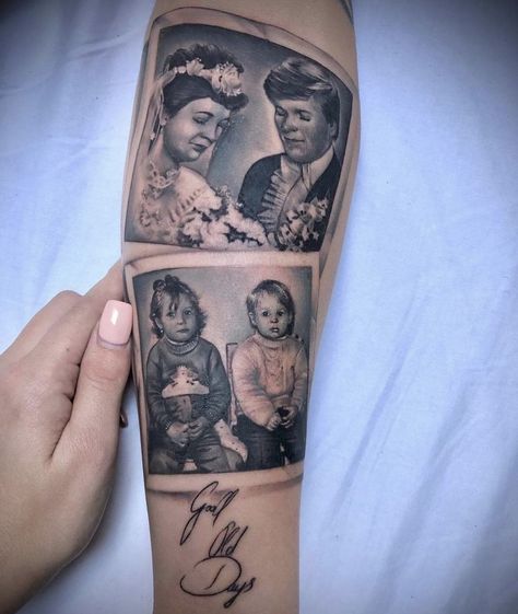 Grandparents Tattoo, Portrait Tattoo Sleeve, Family Tattoo Ideas, Dark Skin Tattoo, Arm Sleeve Tattoos For Women, Cool Shoulder Tattoos, Iris Tattoo, World Famous Tattoo Ink, History Tattoos