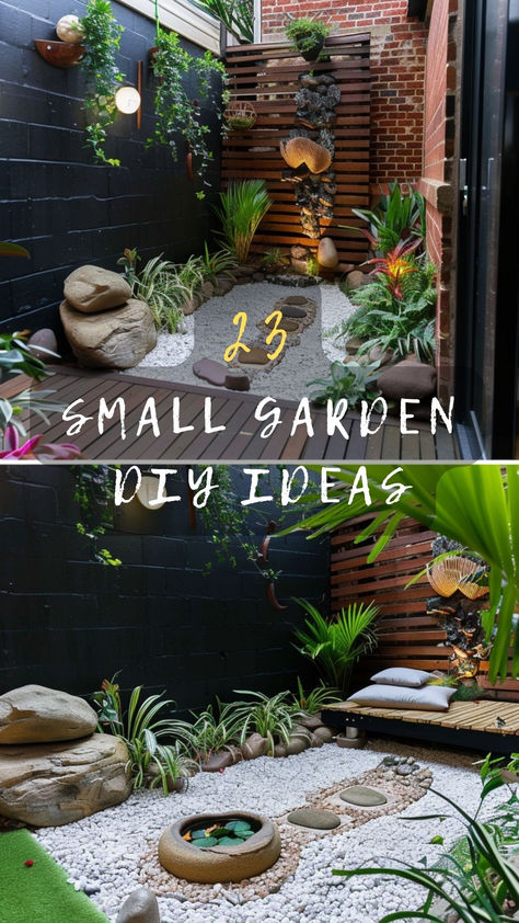 Find Your Perfect Small Garden Design! Explore 23 DIY Small Garden Ideas That Are Perfect For Bringing Life And Color To Your Limited Spaces. Ready To Discover? Click To Explore And Design! 🌿🏡#PerfectGarden #GardenDesign #DiscoverGardening #ExploreDesign #ColorfulSpaces Pergola Ideas For Small Gardens, Decorating Garden Ideas, Small Simple Garden Design, Small Triangle Garden Ideas, Tiny Yard Ideas, Small Garden Area Ideas, Small Garden Diy, Diy Small Garden Ideas, Small Backyard Garden Ideas