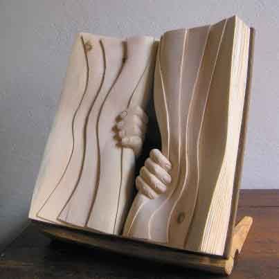 Wooden Book Sculptures – Nino Orlandi – Indie Crafts Indie Craft, Into The Wood, Book Sculpture, Wooden Books, Sculpture Installation, Wooden Art, Wood Sculpture, Art Sculpture, Wood Carving