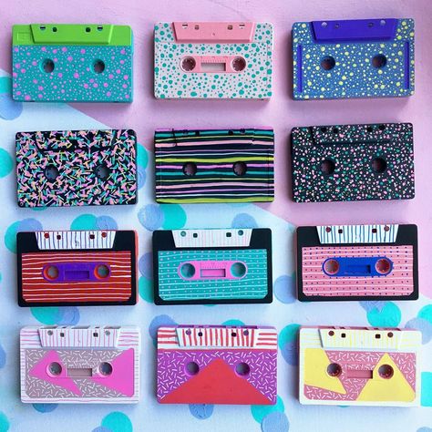 Cassette Tape Decor, Casset Tapes, Casette Tape Art, Painted Cassette Tapes, Casette Art, Cassette Tapes Aesthetic, Vhs Crafts, Wooden Flamingo, Cassette Tape Crafts