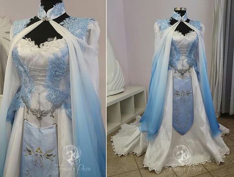 Custom Zelda themed wedding dress. Zelda Wedding Dress, Firefly Path, Zelda Wedding, Medieval Wedding Dress, Gaun Abad Pertengahan, Inspired Wedding Dress, Princesa Zelda, Fairy Dresses, Fantasy Dresses