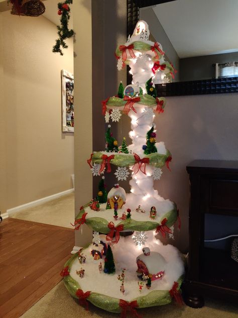 5 tier display for Grinch Village Set Whoville Village Display, Grinch Village Display, Whoville Christmas Village, Diy Whoville Village, Grinch Christmas Village, Whoville Village, Butterbeans Cafe, Grinch Village, Holiday House Decor