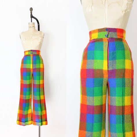 Archetype Vintage on Instagram: "NEW 🌈 Ahhmazing 1970s rainbow plaid trousers in a soft and cozy acrylic fleece • size S" Warm Spring Outfits, Rainbow Pants, 70s Rainbow, Colorful Pants, Rainbow Plaid, Outfits 70s, Plaid Trousers, 70s Outfits, Rainbow Outfit