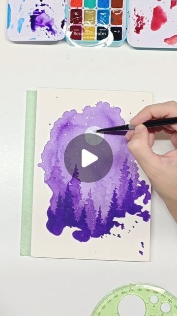 Purple Watercolor Painting, Shades Of Purple Paint, Purple Landscape, Painting Station, Sticker Making, Colour Themes, Purple Painting, Watercolor Splatter, Splatter Art