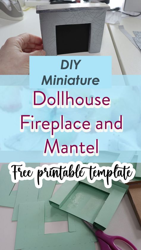 This downloadable fireplace mantel template will let you DIY a cute dollhouse project for the living room of your dolls house. A miniature fireplace is a nice addition to a dollhouse room, and the downloadable template can be printed on cardstock and cut out to make yourself. mini furniture | dollhoues accessories | dollhouse living room decor Mini Fireplace, Cute Dollhouse, Dollhouse Living Room Furniture, Fireplaces And Mantels, Miniature Fireplace, Dollhouse Furniture Tutorials, Printable Dollhouse, Diy Mantel, House Makeovers