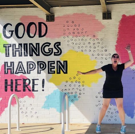 Painted Sidewalk, Moment Drawing, Office Mural, Office Wall Design, Good Things Happen, School Improvement, Selfie Wall, School Hallways, School Wall Art