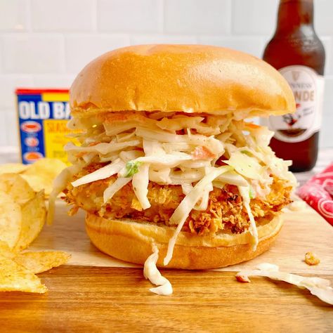 Creamy Slaw, Oven Fried, Oven Fried Chicken, Chicken Sandwich Recipes, Chicken With Olives, Fried Chicken Sandwich, Chicken Patties, Coleslaw Mix, Old Bay