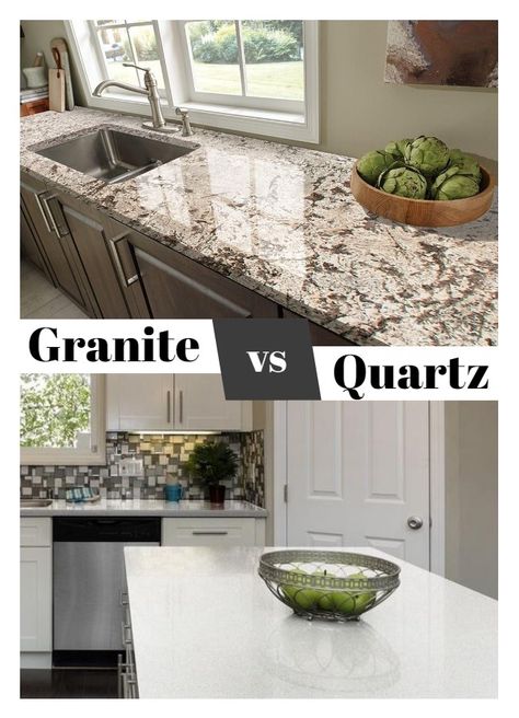 Granite Or Quartz Countertops, Best Kitchen Countertop Material, Granite Island Kitchen, Granite Vs Quartz, Quartz Vs Granite Countertops, Granite Benchtop, Quartz Vs Granite, Cost Of Countertops, Remodel House