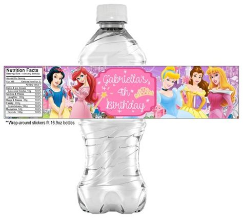 Disney Princess Water Bottle, Princess Water Bottle Labels, Ariel Bebe, Unicorn Water Bottle, Personalized Water Bottle Labels, Princess Invitation, 40th Birthday Shirts, Disney Sticker, Birthday Special