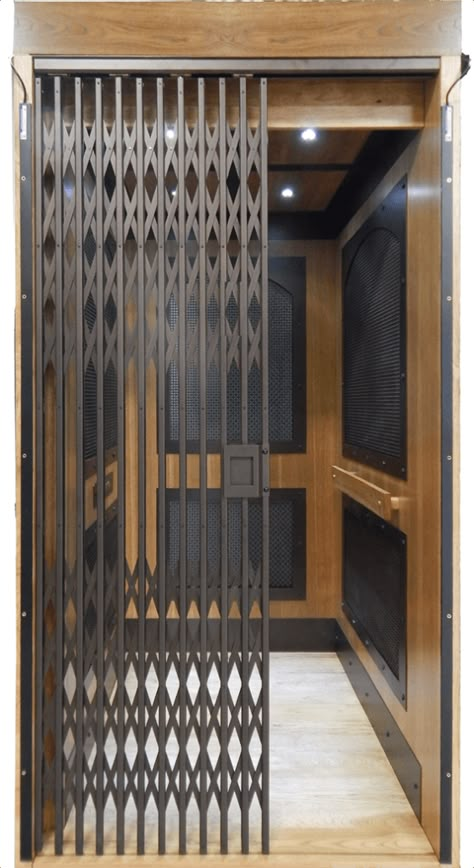 Elevator Foyer Entryway, Elevator Door Design, Home Elevator Design, Home Elevators, Cool Elevator, Home Elevator, Cool Elevator Design, Vintage Elevator, Small Residential Elevators