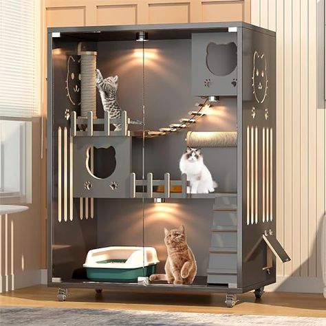 Cat Cages Indoor, Cat Room Decor, Cat Villa, Cat Condos, Cat Castle, Wooden Cat House, Cat Bedroom, Cat Houses Indoor, Diy Furniture Building