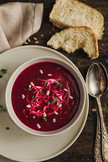 Beet Cream Soup by mikeyarmish, via Flickr Soup Photography, Soup Veggie, Beet Soup Recipes, Menu Semanal, Beetroot Recipes, Beetroot Soup, Russian Dishes, Delicious Soups, Beet Soup